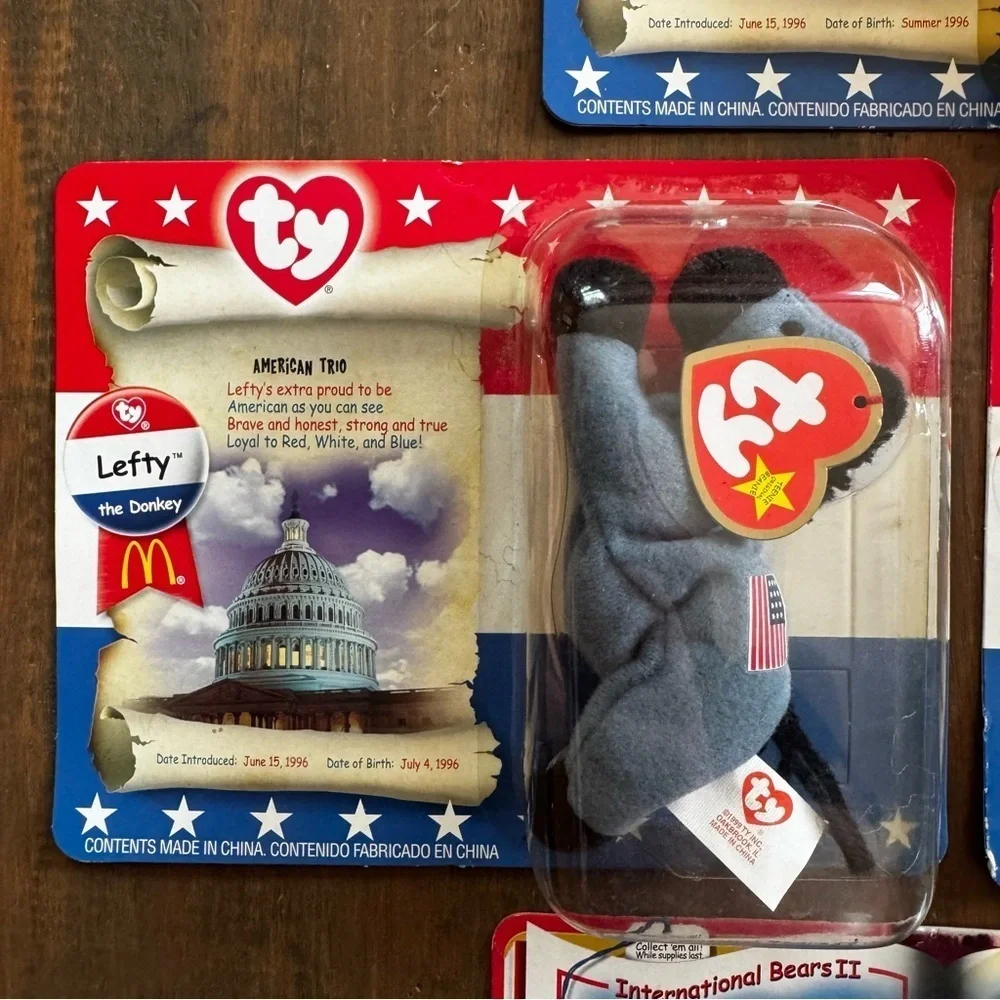 Mcdonalds TY Beanie Babies American Trio set Righty, Lefty & Libearty Sealed!